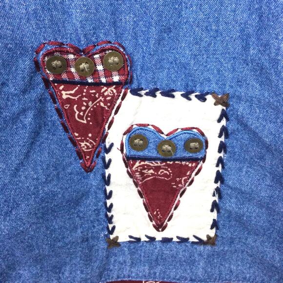 Lemon Grass VTG Chambray Farmcore Patch Short Sleeve Blue Collared Shirt Large - Picture 8 of 14